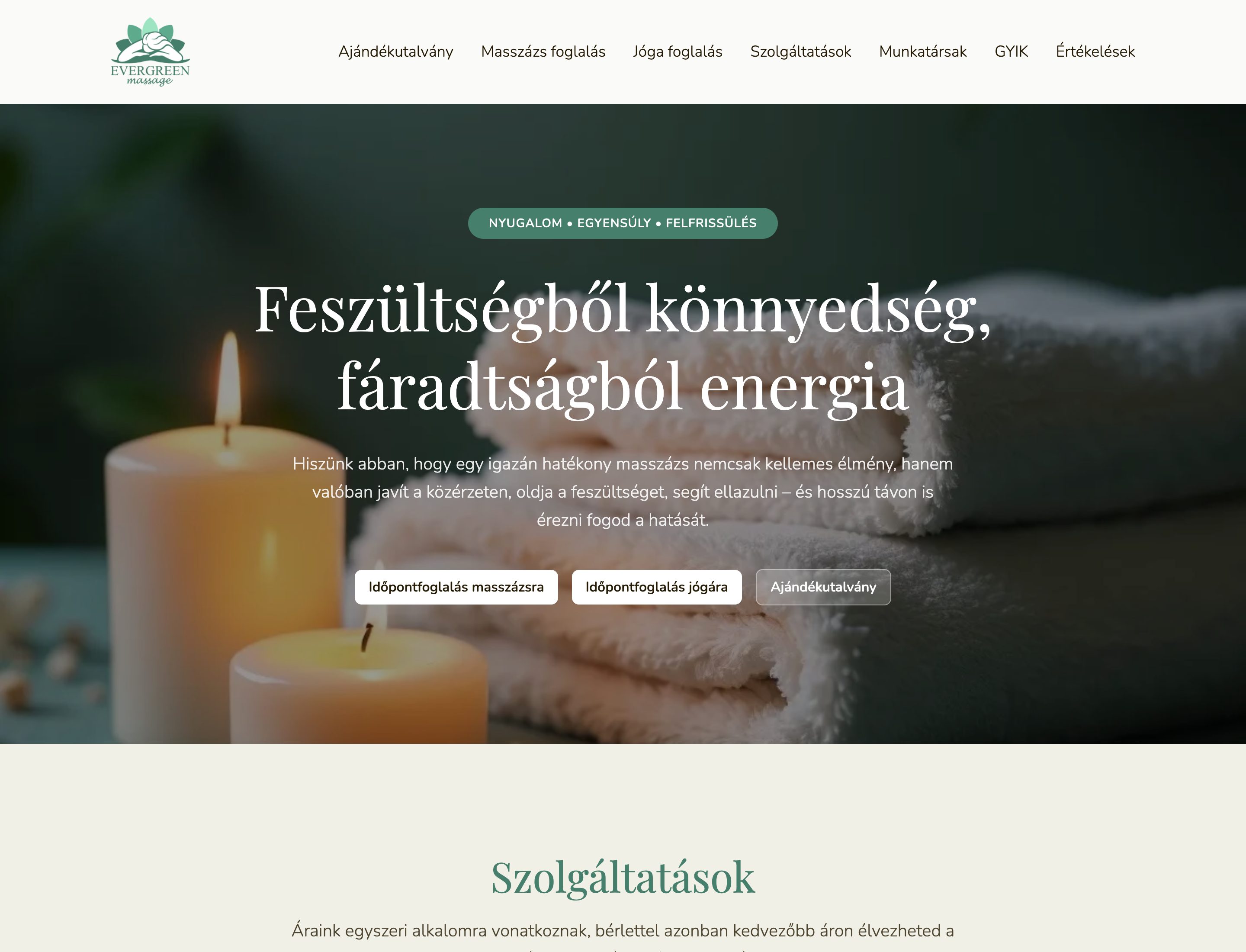 Evergreen Masszázs weboldal