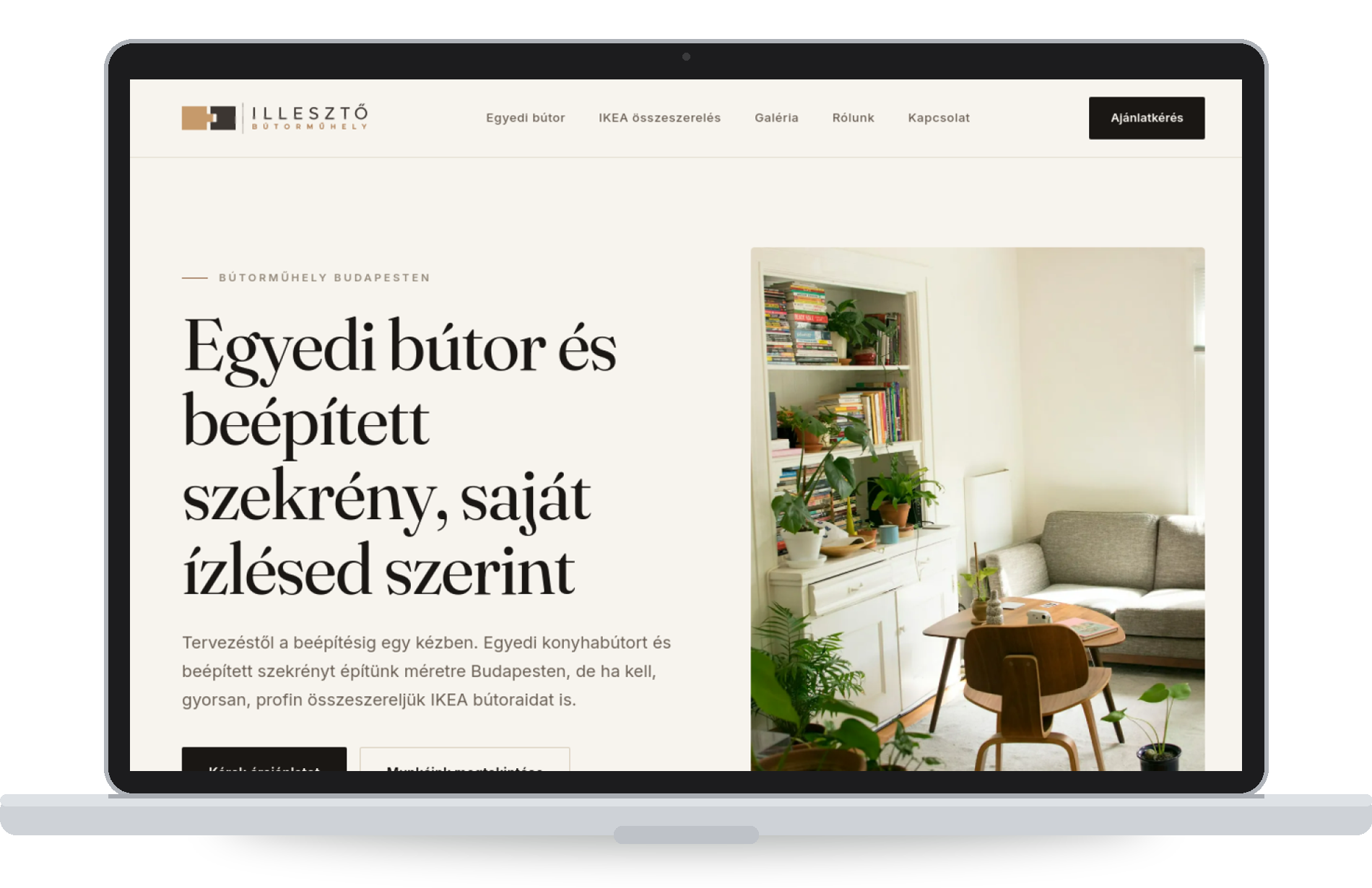 Illesztő Műhely weboldal egy laptopon — egy általunk épített, élő oldal
